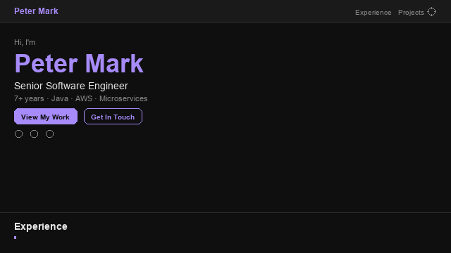 Screenshot of petermark.dev personal portfolio website